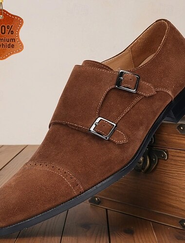  Zapatos dobles de hebilla monk strap de cuero ante marrón para hombre - Elegantes zapatos de vestir con cierre de hebilla perfectos para ocasiones formales y vestimenta de oficina