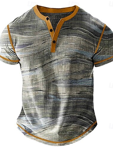  Pánské Grafika Tričko Henley Waffle Tričko Krátký rukáv Denní Retro Klasické Outdoorové sporty Ležérní Dovolená Jaro léto Celý rok Vodní modrá Fialová Khaki Šedá Henley Tričko Henley