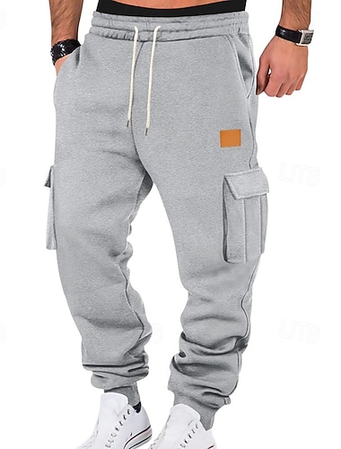  Herre Cargo joggebukse Fleecebukser Jogger Bukser Snorer Elastisk midje Multi lomme عادي Komfort Varm Full lengde utendørs Avslappet Daglig Mote Klassisk Stil Svart Hvit