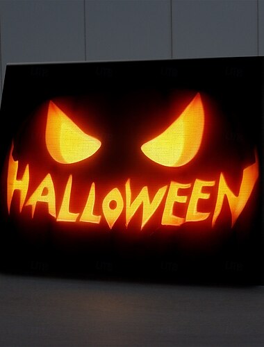  halloweeni LED-es vászon falikép, LED-es világító fali dekoráció, 2AA elemes világító vászonkép, LED-es világítás, konyhai hálószoba vagy lakberendezés, vízesés