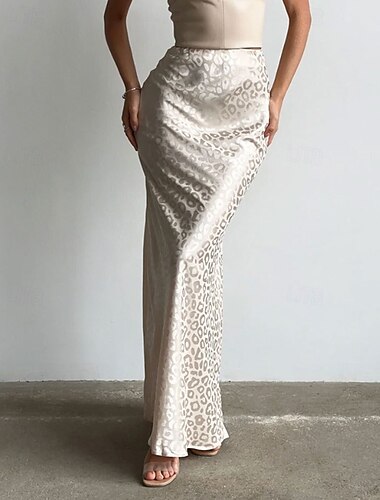  Dames Rok Modieus Maxi Medium taille Rokken Luipaard Afdrukken Micro-elastisch Vakantie Straat Beige Zomer Polyester