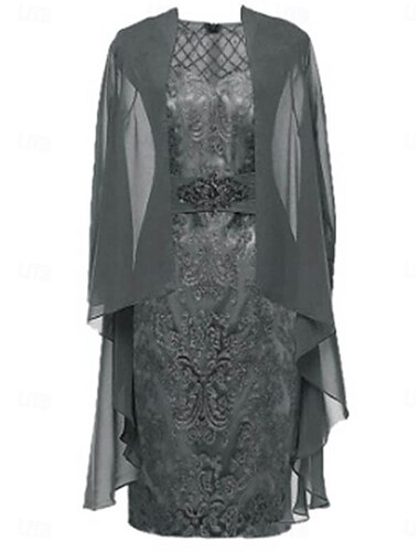  Linjeform Dress dress Kjole til brudens mor Elegant Enkel Crew-hals Knelengde Blonder 3/4 ermer med Ensfarget 2025