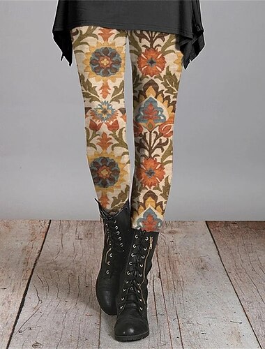  Per donna Pantaloni Leggings Streetwear Casual Lunghezza intera Vita Alta Fiore Elastico in vita Stampato Traspirabilità Confortevole Elasticizzato Vacanza Streetwear Abbigliamento quotidiano