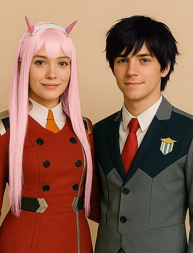  Zero Two Cosplay 02 Anime Rosa Peruk Pastellfärgad För Kvinnor Lång Rak Hot Rosa Anime Cosplay Peruk Med Horn – 89 cm