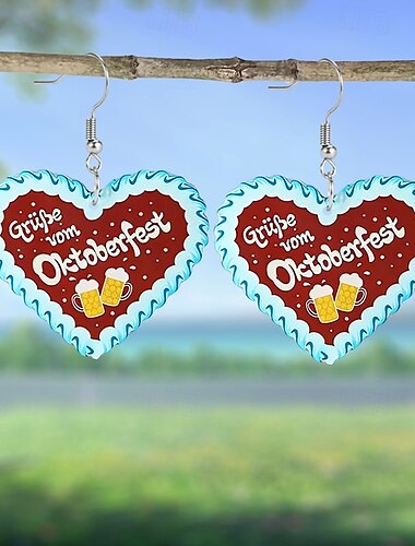  Oktoberfest イヤリング・ピアス ビール ハート バイエルン ドイツ語 ミュンヘン メドウズ 女性用 カーニバル パーティー ビール祭り 伝統的なスタイルの布