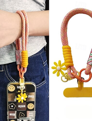  Nuovo cordino da polso stampato per cellulare, cordino corto per appendere fiori, cordino intrecciato corto a doppio uso, robusto cordino per appendere da viaggio all'aperto per uomo e donna.