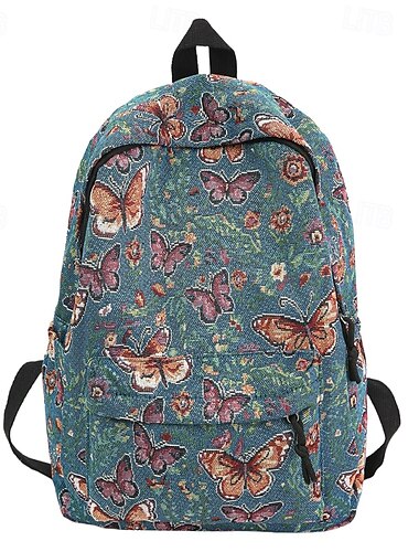 Mochila boho com estampa de borboletas e tapeçaria para mulheres – bolsa escolar vintage com flores para adolescentes, faculdade e uso diário