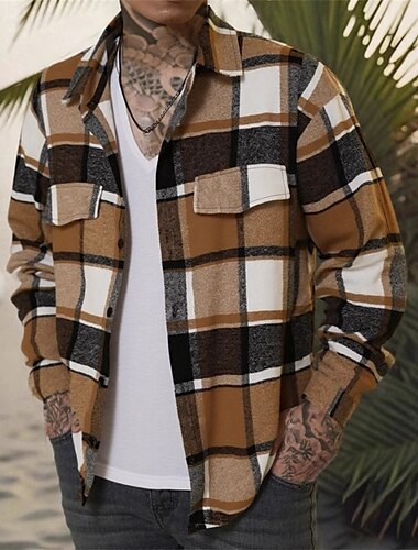  Per uomo Giacca Leggera Giacca Camicia Giacca Casual Vacanza Quotidiano Traspirante Tasca Primavera Autunno Plaid Moda Classico Bavero Regolare Verde Cachi Grigio Giacca
