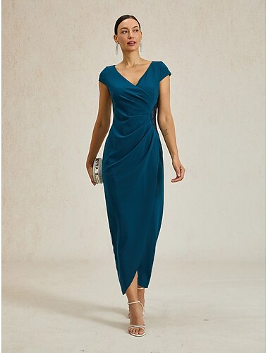 Pentru femei Rochie Maxi Rochie teacă Elegant Fit regulat Culoare solidă Manșon scurt În V Albastru Cerneală Vară Primăvară