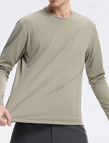  Herre Performance skjorte Sport-T-shirt Langærmet Rund hals Toppe Udendørs Hurtigtørrende Svedreducerende lugtdæmpende Åndbart Polyester Sort Hvid Grøn Fiskeri Tennis Løb
