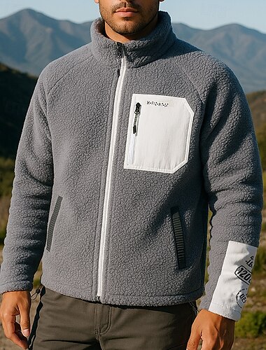 Men's Windbreaker Hiking Jacket Hiking Fleece Jacket Winter Outdoor Patchwork Waterproof Windproof Lightweight Top White Green Grey