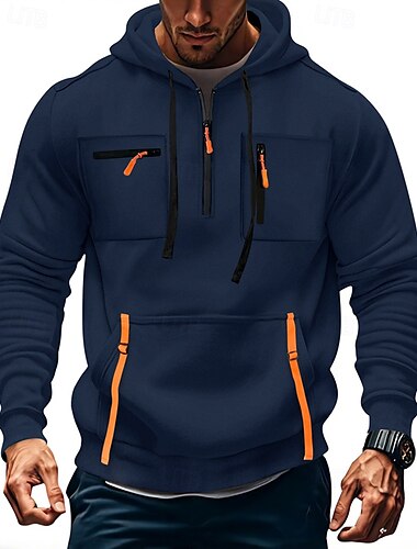  Herren Kapuzensweatshirt Viertelreißverschluss Kapuzensweatshirt Schwarz Armeegrün Marineblau Khaki Hellgrau Mit Kapuze Einfach Tasche Viertel Postleitzahl Sport & Outdoor Täglich Ferien Polyester
