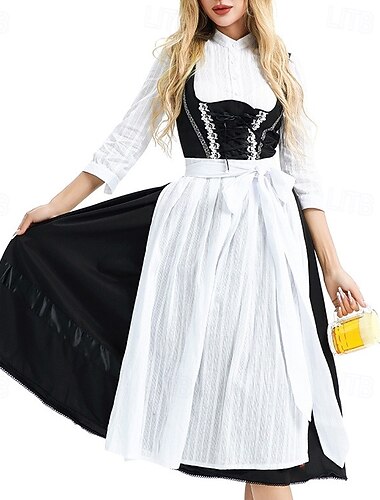  Oktoberfest Vestito Dirndl Camicetta tradizionale bavarese Lunghezza massima Cameriera Bavarese Tedesco Monaco di Baviera Prati Per donna Carnevale Feste Festa della birra Panno in stile tradizionale