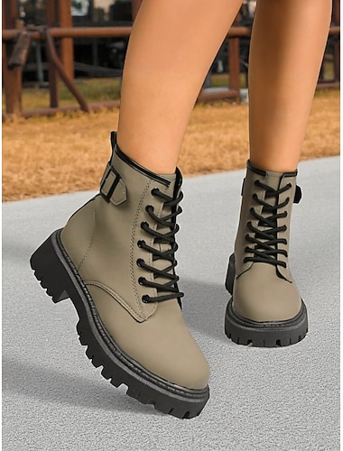  Bottes de combat à lacets pour femmes avec boucle latérale – semelle antidérapante durable, style décontracté pour l'extérieur et la ferme, parfaites pour l'automne et l'hiver