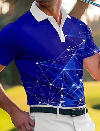  Męskie Geometryczny Golf Gra polo Koszulki sportowe polo Krótki rękaw Koszulki polo Odzież sportowa Athleisure Odzież outdoorowa Dzienne zużycie Druk 3D Guziki Lato Czerwony Królewski błękit Niebieski