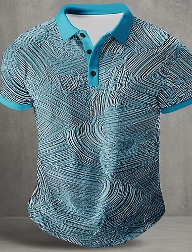 Hombre Geométrico Línea Polo Manga Corta Camisas de polo Camisas con cuello Abstracto Casual Calle Ropa Deportiva Ropa Cotidiana Botones Verano Azul Piscina Morado Naranja