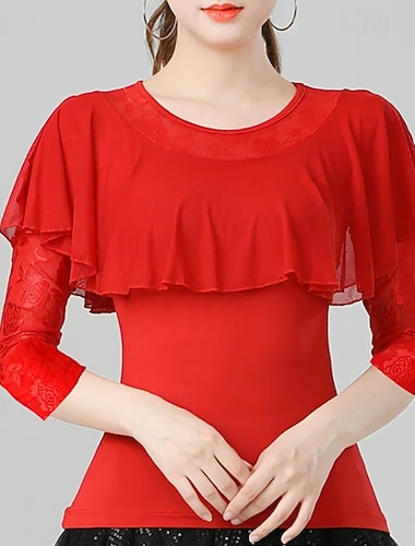  Latinské tance Vrchní deska Krajka Čistá Barva Barevně dělené Dámské Výkon Trénink 3/4 délka rukávu Vysoký Polyester