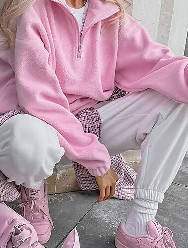  女性用 Pullover トライバル ストリートファッション カジュアル 快適 長袖 ハイネック レギュラートップス ストリート 祝日 お出かけ プリント クォータージップ ピンク 秋