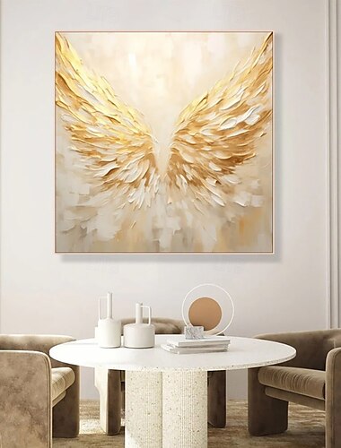  handgefertigtes Ölgemälde auf Leinwand, Wandkunst, Dekoration, modern, abstrakt, goldene Engelsflügel für die Inneneinrichtung, gespannter Rahmen, hängendes Gemälde/gerolltes rahmenloses, ungespanntes