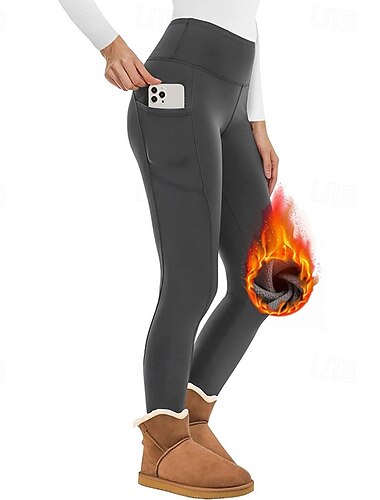  Dame Fleece Capris-leggings Yoga Leggings Med lommer Varm Midjekontroll Høy Midje Treningsstudio Trene Treningsklær Bunner Helfarge Batikkfarget Svart Hvit Burgunder sport Sportsklær Tett passform