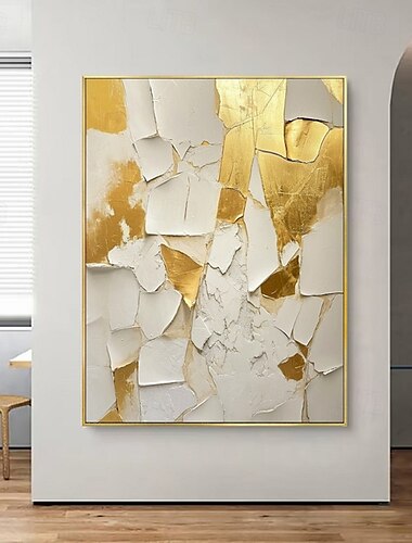  handgemaakte olieverfschilderij canvas wanddecoratie grote wit en gouden abstracte voor huisdecoratie gespannen frame hangend schilderij / opgerolde lijst zonder rek