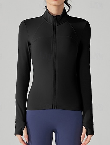  Damen Fleece-Yogajacke Stehkragen Warm Feuchtigkeitsableitend Vollreißverschluss Langarm Sport Einfarbig Oberteil Für Fitnessstudio Fitnesstraining Fitness Schlank Sportkleidung