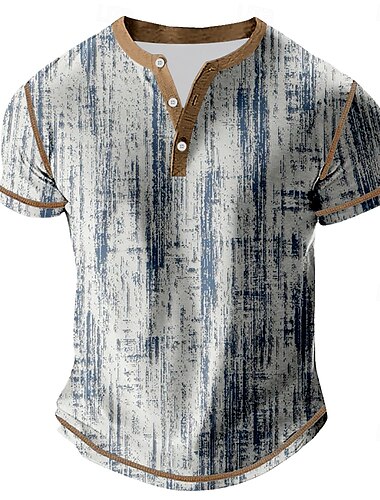  Homens Bloco de cor Abstrato Camisa Henley Camisetas Manga Curta Vintage Moda Designer Ao ar livre Casual Diário Primavera & Outono Todas as Estações Cinzento Henley Camiseta Henley