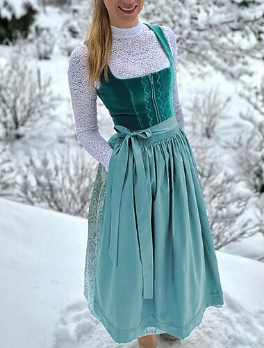  Women's Oktoberfest Bavarian Dirndl Dress with Apron for Oktoberfest Beer Carnival Wiesn Traditional Style