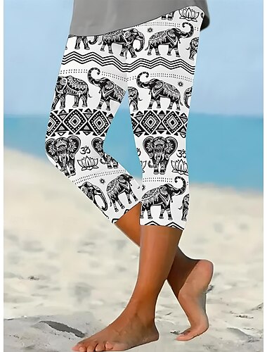  Női leggings capri szárú nadrág magas elaszticitás nyaralás divat hawaii bokáig érő közepes derék virágos nyomtatás hőszigetelő meleg lélegző puha nyaralás hétköznapi ezüst szürke nyár tavasz