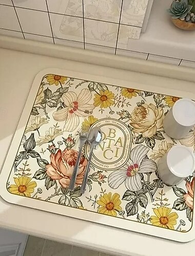  Mata drenażowa w stylu fantasy, mata do suszenia w kuchni z ziemią okrzemkową, chłonna woda, taca na naczynia, kubki, ekspresy do kawy, szybkoschnąca, ochronna powierzchnia na blaty