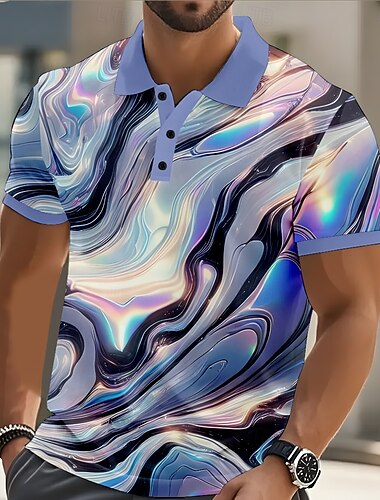  Hombre Abstracto Geométrico Polo Manga Corta Camisas de polo Camisas con cuello Casual Calle Ropa Deportiva Impresión 3D Botones Verano Azul Piscina