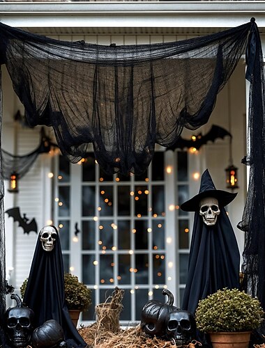  1 st läskig svart gasbindningsgardin för halloween - perfekt för dekorationer i spökhus, nattklubbar och escape rooms, polyestertyg, halloweendekorationer, förvaring &organisation för hemmet &garage