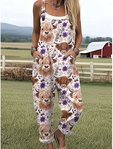  Per donna Tuta Attivo Floreale Senza Maniche Coulisse Vacanza Quotidiano Vestibilità comoda Bianco Rosso Viola Estate