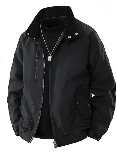 Herren Leichte Jacke Cargo-Jacke Freizeitjacke Urlaub Täglich Winddicht Windjacke Tasche Herbst Winter Einfach Mode Klassisch Stehkragen Regulär Schwarz Weiß Purpur Grün Jacken