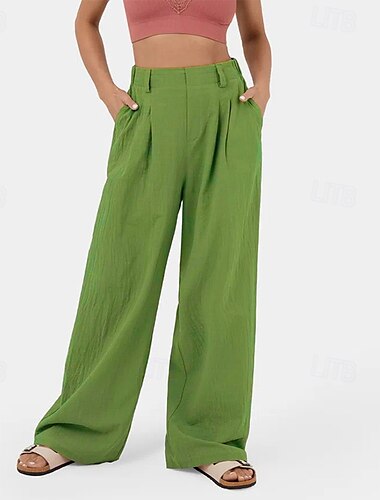  Mujer Perneras anchas pantalones Ropa de calle Casual Longitud total Cintura Media Plano Bolsillo Cómodo Calle Festivos Ropa Cotidiana Granate Ocre Amarillo Morrón Oscuro Gris Otoño Ajuste regular