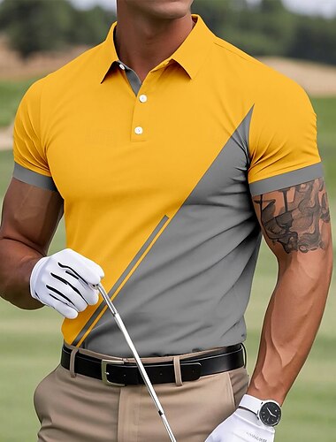  Herr Färgblock Golf Polo Sport pikétröjor Kortärmad Polotröjor Skjortor med krage Sportkläder Ledigt Utomhus Fritids- Knappar Sommar Gul Rubinrött Blå