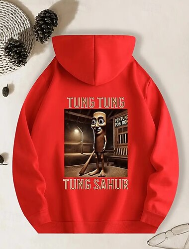  Παιδικό casual φούτερ με κουκούλα για αγόρια, casual, με τύπωμα tung tung tung sahur, άνοιξη-φθινόπωρο, μόδα streetwear, παιδιά 4-12 ετών, κουκούλα, για υπαίθριες δραστηριότητες, καθημερινό, κανονική