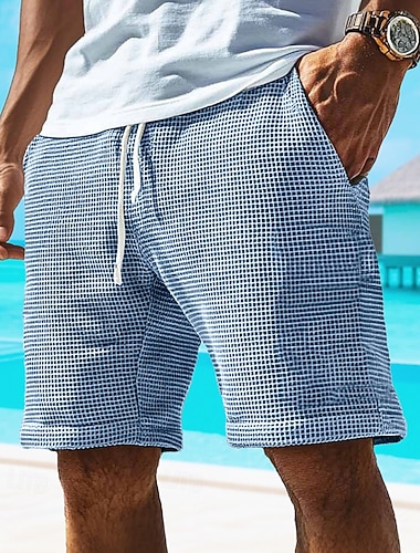  Herren Waffel-Shorts Shorts Sommershorts Freizeitshorts Tasche Elastischer Bund Kordelzug Einfach Komfort Atmungsaktiv Kurz Outdoor Urlaub Sport Lässig Schwarz Weiß
