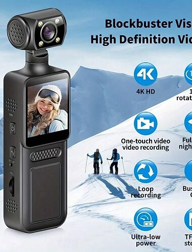  4k ultra HD actionkamera med drejeobjektiv - loopoptagelse &Nattesyn vandtæt anti-stød håndholdt kropskamera til skiløb cykling udendørs eventyr