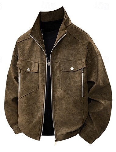  Ανδρικά Σακάκι Casual Jacket ΕΞΩΤΕΡΙΚΟΥ ΧΩΡΟΥ Διακοπές Ζεστό Φερμουάρ Τσέπη Φθινόπωρο Χειμώνας Σκέτο Μοντέρνα Κομψό στυλ street Όρθιος γιακάς Κανονικό Μαύρο Λευκό Καφέ Σακάκια