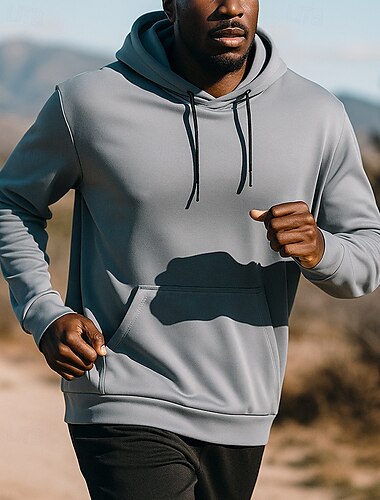  Męskie Bluza z kapturem Bieganie na górze Kieszeń Ściągana na sznurek Długi rękaw Top Athleisure Jesień Odprowadza wilgoć Oddychający Koszykówka Piłka nożna Bieganie Odzież sportowa Odzież sportowa