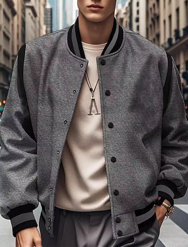  Ανδρικά Casual Jacket Μπουφάν Varsity Διακοπές Καθημερινά Αναπνέει Τσέπη Άνοιξη Φθινόπωρο Συνδυασμός Χρωμάτων Μοντέρνα Κλασσικό Όρθιος Γιακάς Κανονικό Μαύρο Θαλασσί Γκρίζο Σακάκια