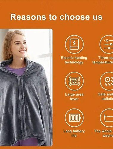  Cobertor de aquecimento recarregável USB, flanela, xale único, ajuste de temperatura de três velocidades, adequado para pausa para almoço no escritório, viagens ao ar livre, viagens de carro e para se