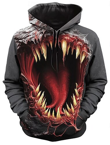  Halloween Pánské 3D Pusa Kapucky Mikina Punk Přehnaný Dlouhý rukáv Tričkový Klub Streetwear Černá Šedá Šňůrky Grafika Podzim Zima Návrhář