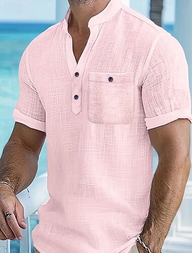  Per uomo Camicia Camicia popover Camicia Estiva Camicia casual Camicia da Spiaggia Bianco Rosa Azzurro cielo Manica Corta Semplice Colletto alla coreana Vacanza Camicia hawaiana Tasca Abbigliamento
