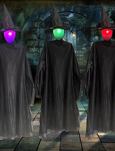  Set med 3 häxor som håller händer och lyser upp ansiktsdekoration, läskiga halloweendekorationer utomhus, röststyrd skrikande häxdekor för hemmet utomhus gård gräsmatta trädgårdsfest