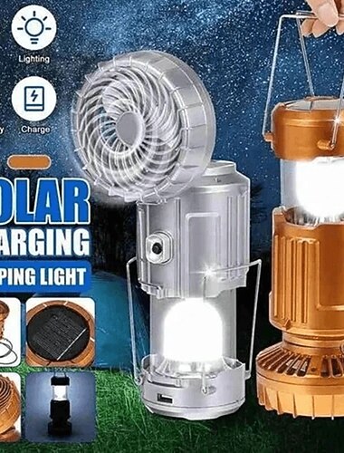  ファン付きソーラーキャンプライト、ポータブルで伸縮可能な電動ファン、緊急ライト、屋外照明、携帯電話充電式LEDテントライト