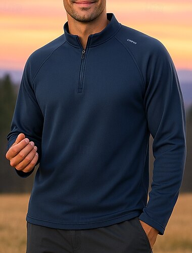  Men's Pullover Sweatshirt Hiking Shirt Hiking top Long Sleeve Stand Collar Tee Tshirt Top Outdoor Sweat wicking Breathable Winter Quarter-Zip Polyester Black Royal Blue Hunting Climbing Running