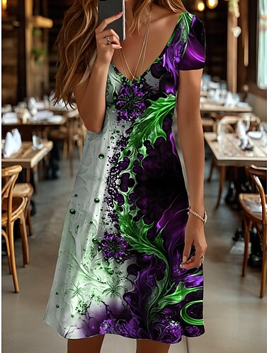  Női Mini ruha Kötött ruha hétköznapi ruha Pólóruha Nyári ruha Elegáns Szabadság Alkalmi Tengerpart Normál Grafika Absztrakt Márványnyomat Rövid ujjú V-alakú Sárga Rubin Medence Bíbor Nyár Tavasz