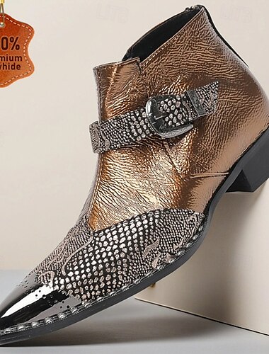  Botas masculinas de pele de cobra marrom - botas de cano curto de couro bovino de luxo de alta qualidade para homens elegantes - perfeitas para eventos formais, saídas à noite e desfiles de moda
